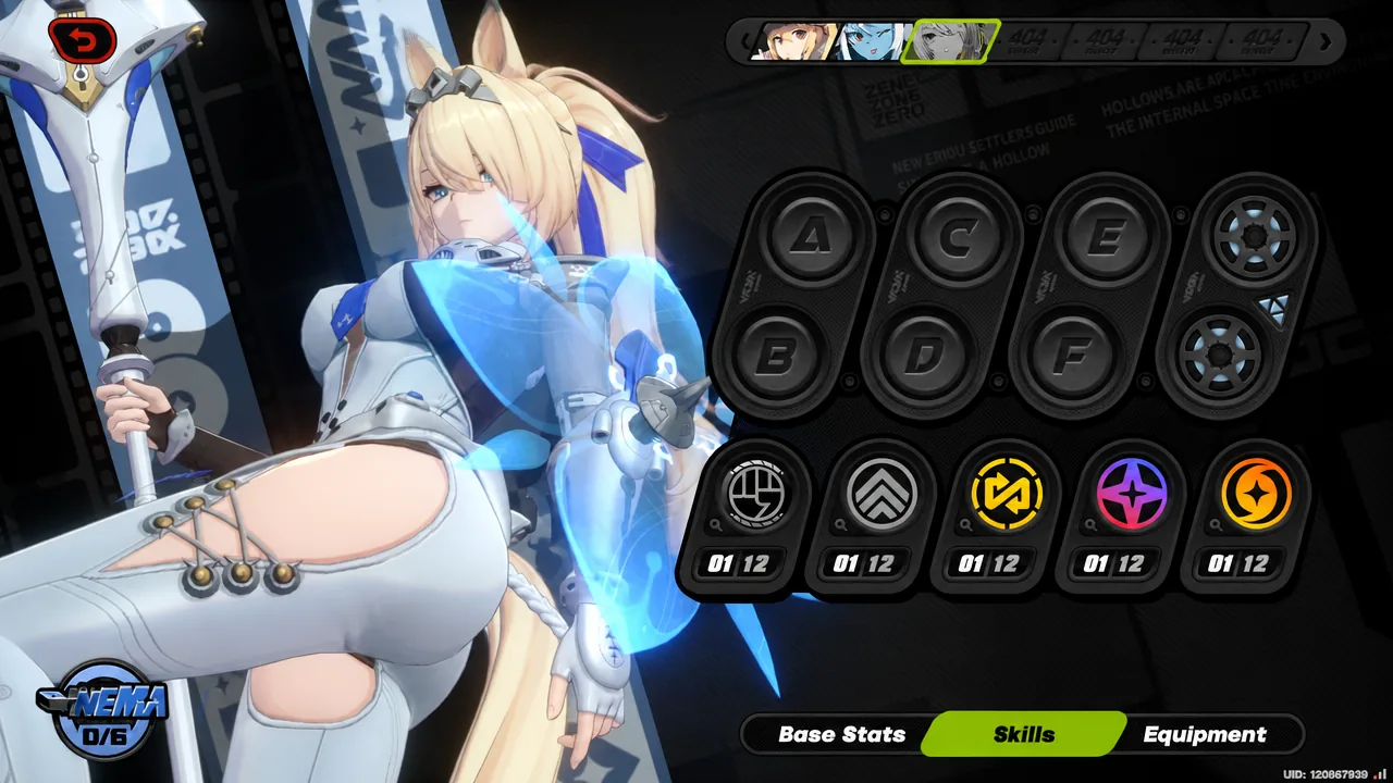 Agent Skills tab showing each ability slot available for leveling