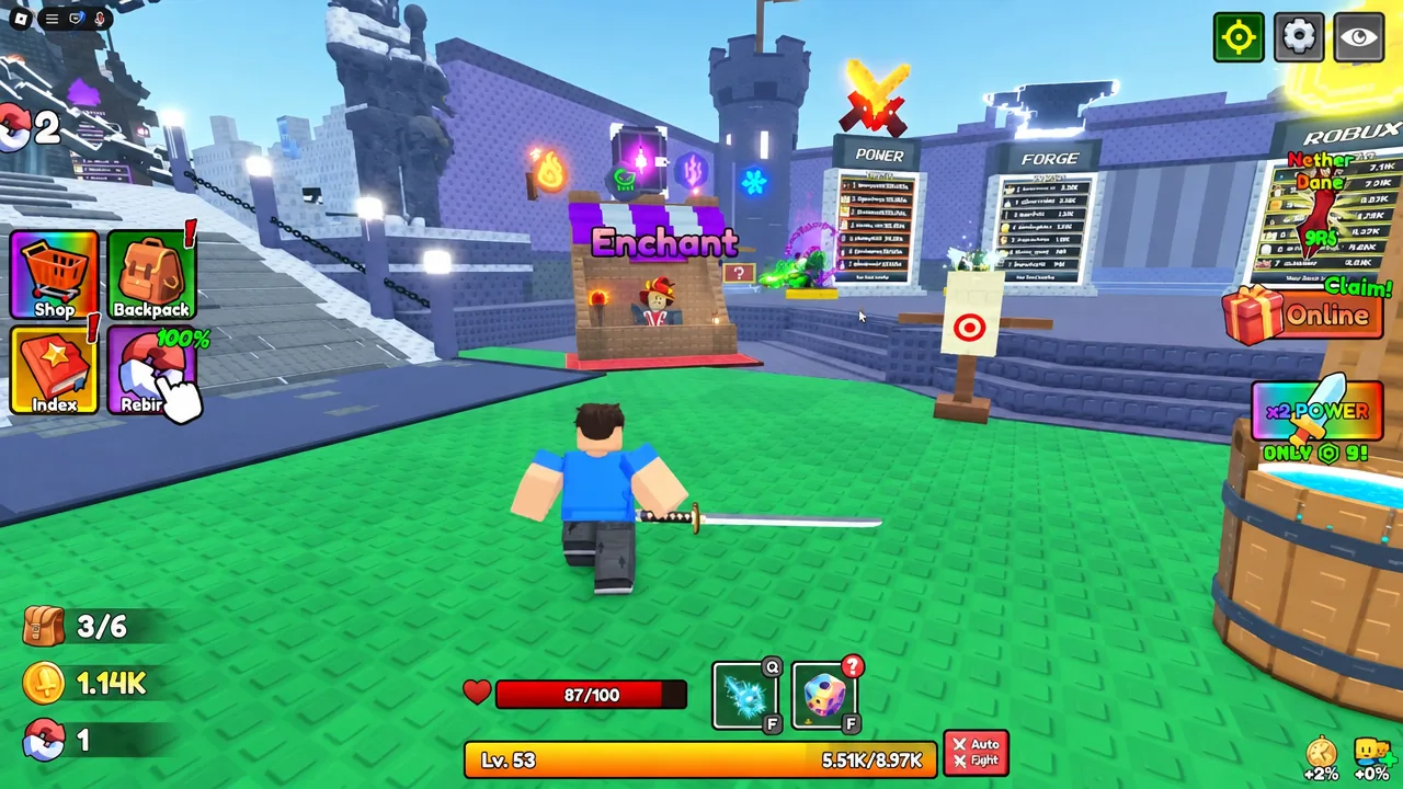 Main game screen with the Rebirth button highlighted on the interface