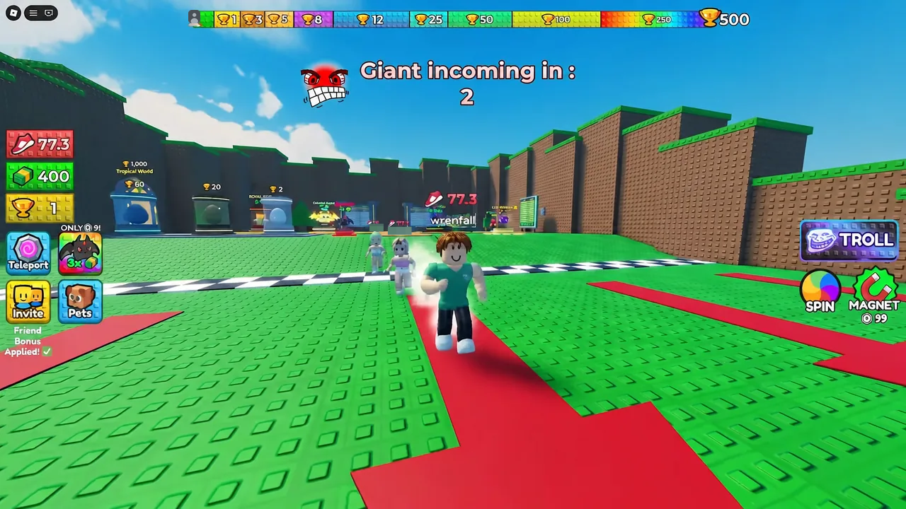 Countdown alert reading Giant incoming in 2 as the player waits at the start of the track