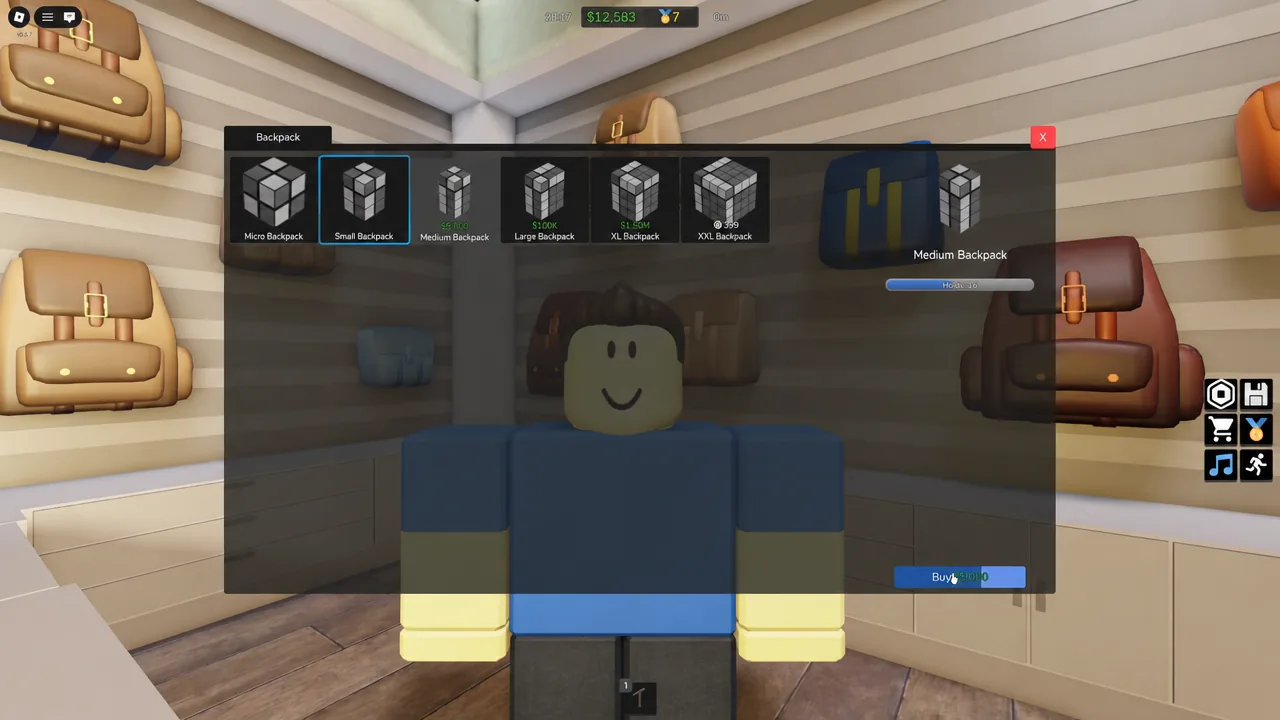 Buying a Medium Backpack upgrade before mining higher-tier ores