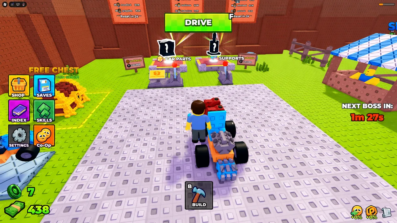 The DRIVE prompt on screen as the player sits in the assembled car