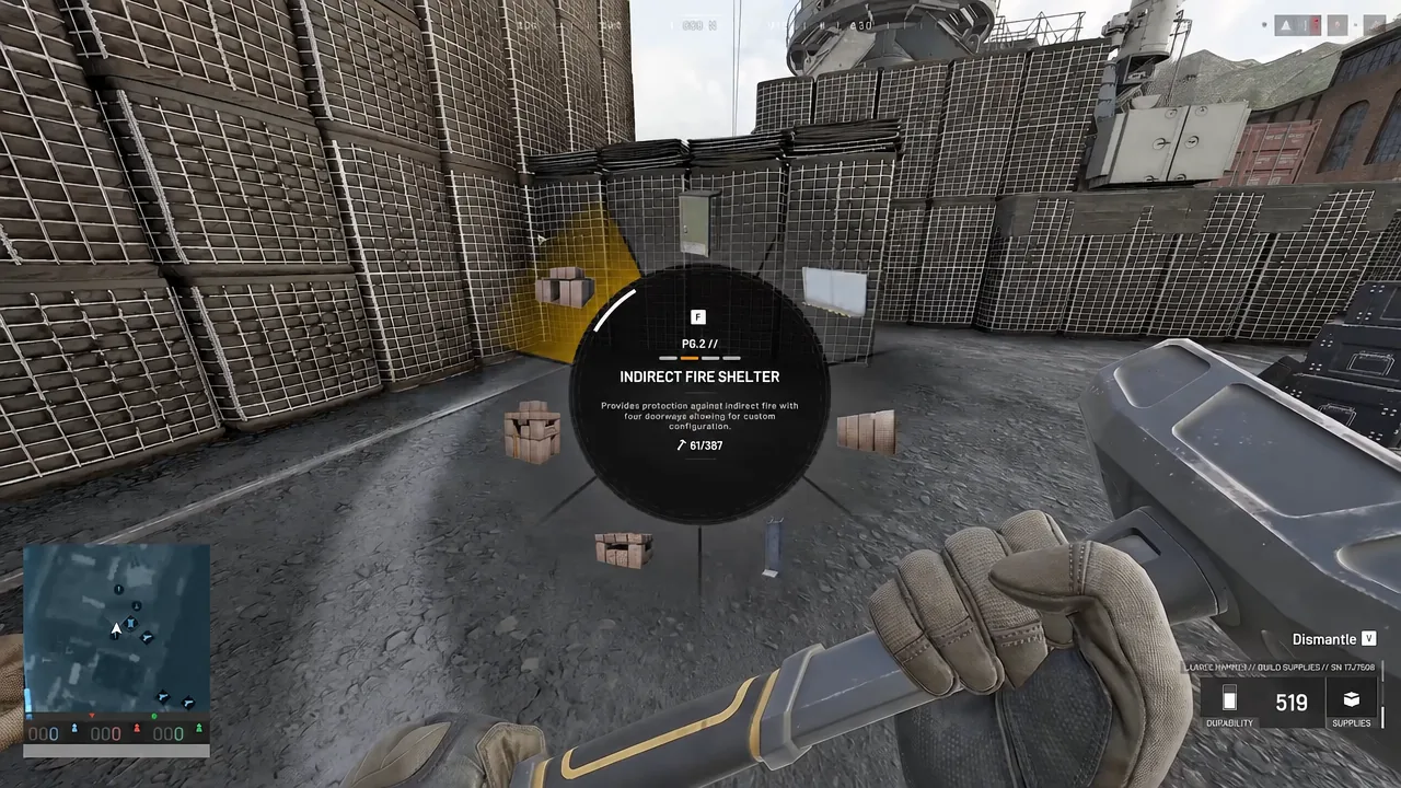 A player using the built-in window slit of a large fortified structure as a firing port