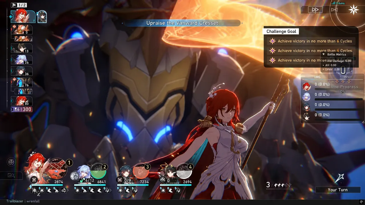 King in Check battle screen with the Challenge Goal panel open at the start of a run