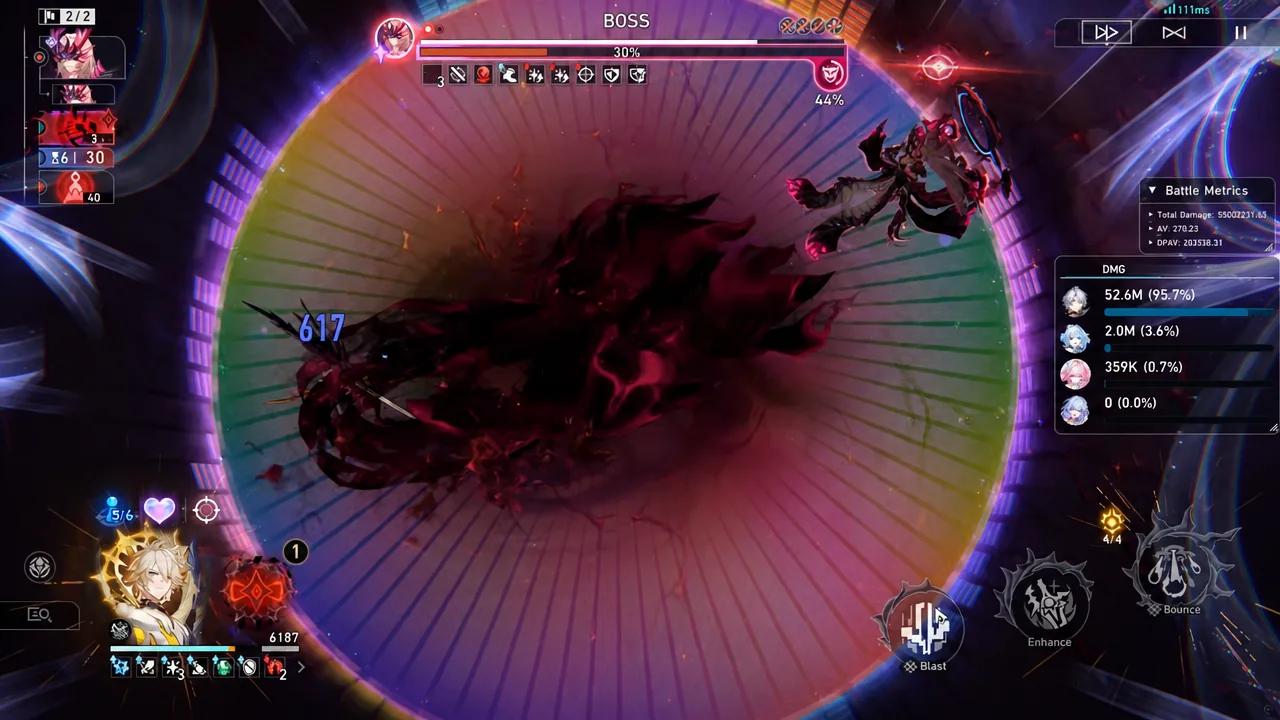 Boss battle screen in King in Check with the Blast action button available mid-attack