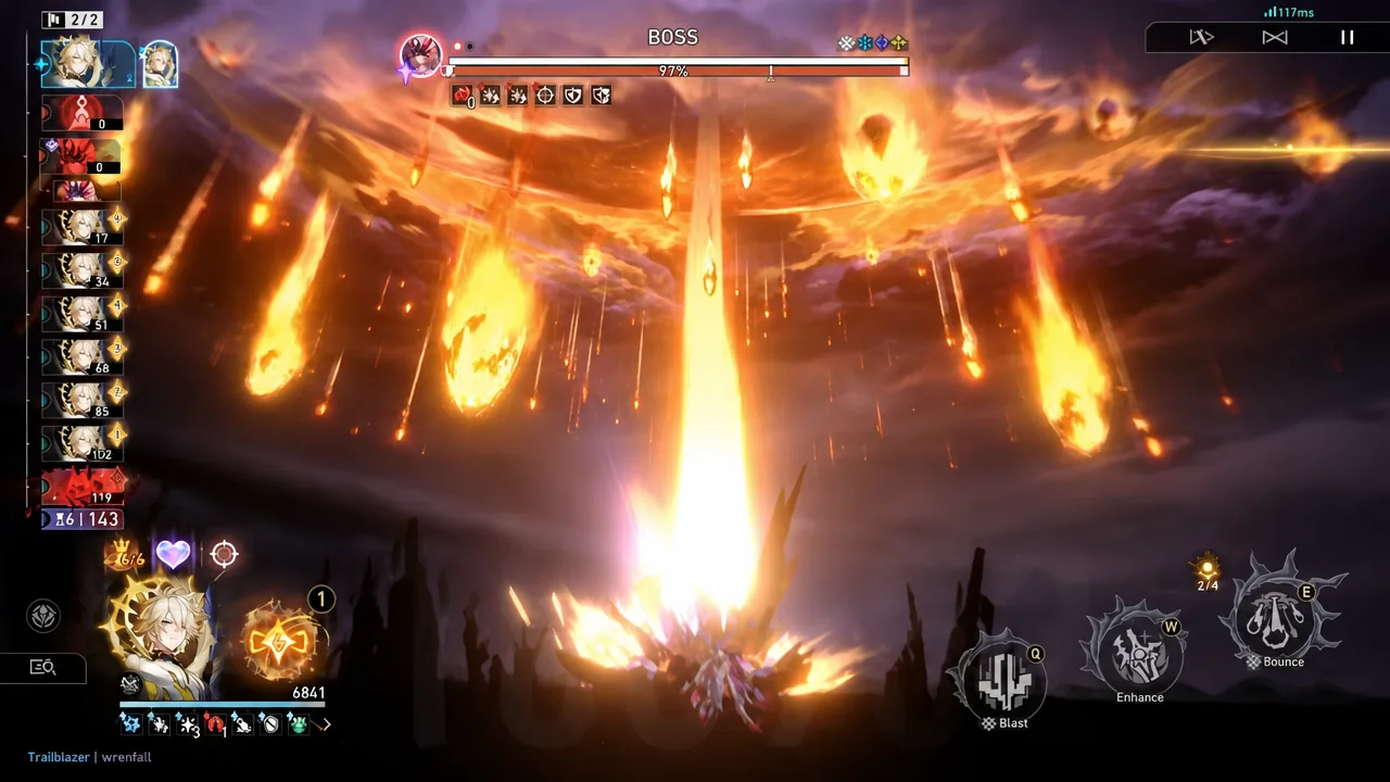 Boss releasing a fiery attack while the Blast action button sits on the combat UI