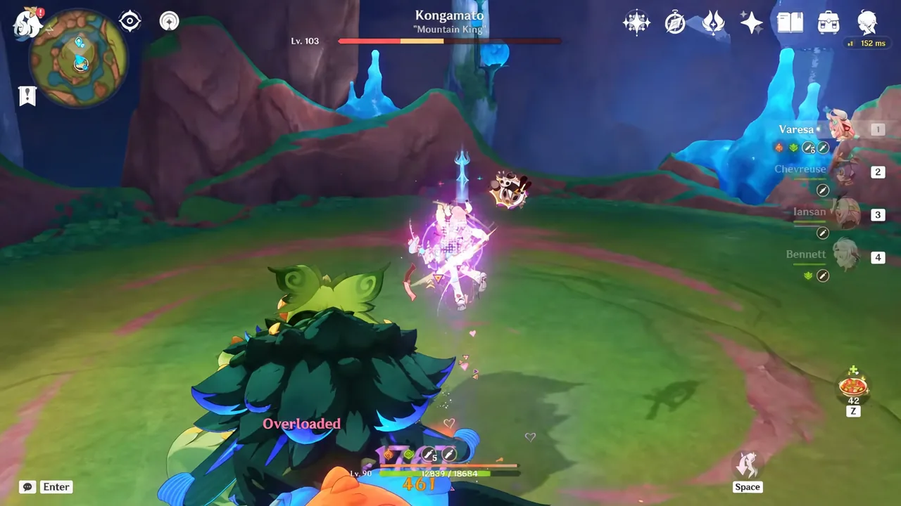 Overloaded reaction text appears while attacking the level 103 Kongamato boss
