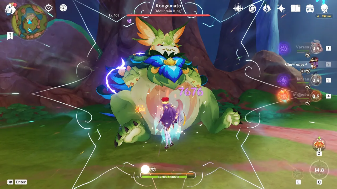 Varesa attacking the Kongamato boss with its health bar shown at the top of the screen