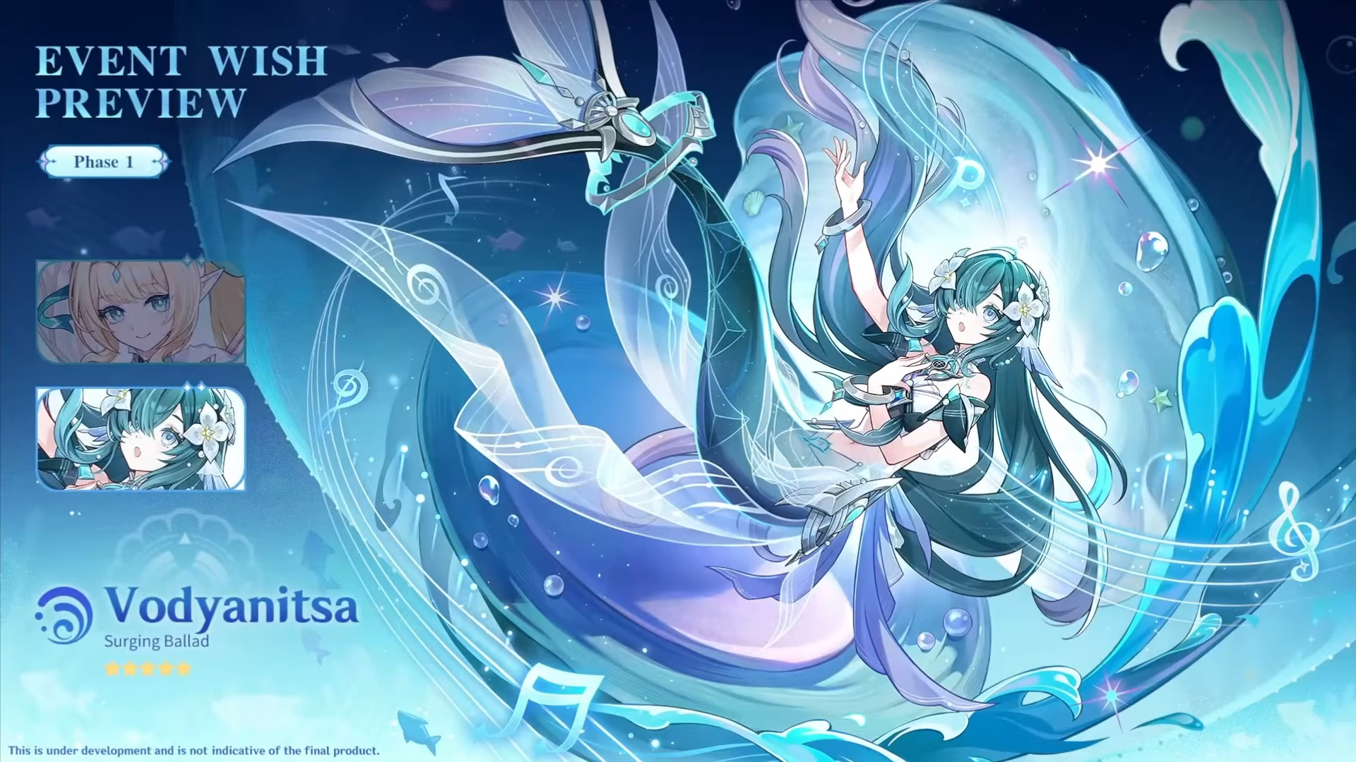 Version 7.1 Event Wish schedule showing Vesna and Vodyanitsa in Phase 1 and Skirk and Escoffier in Phase 2