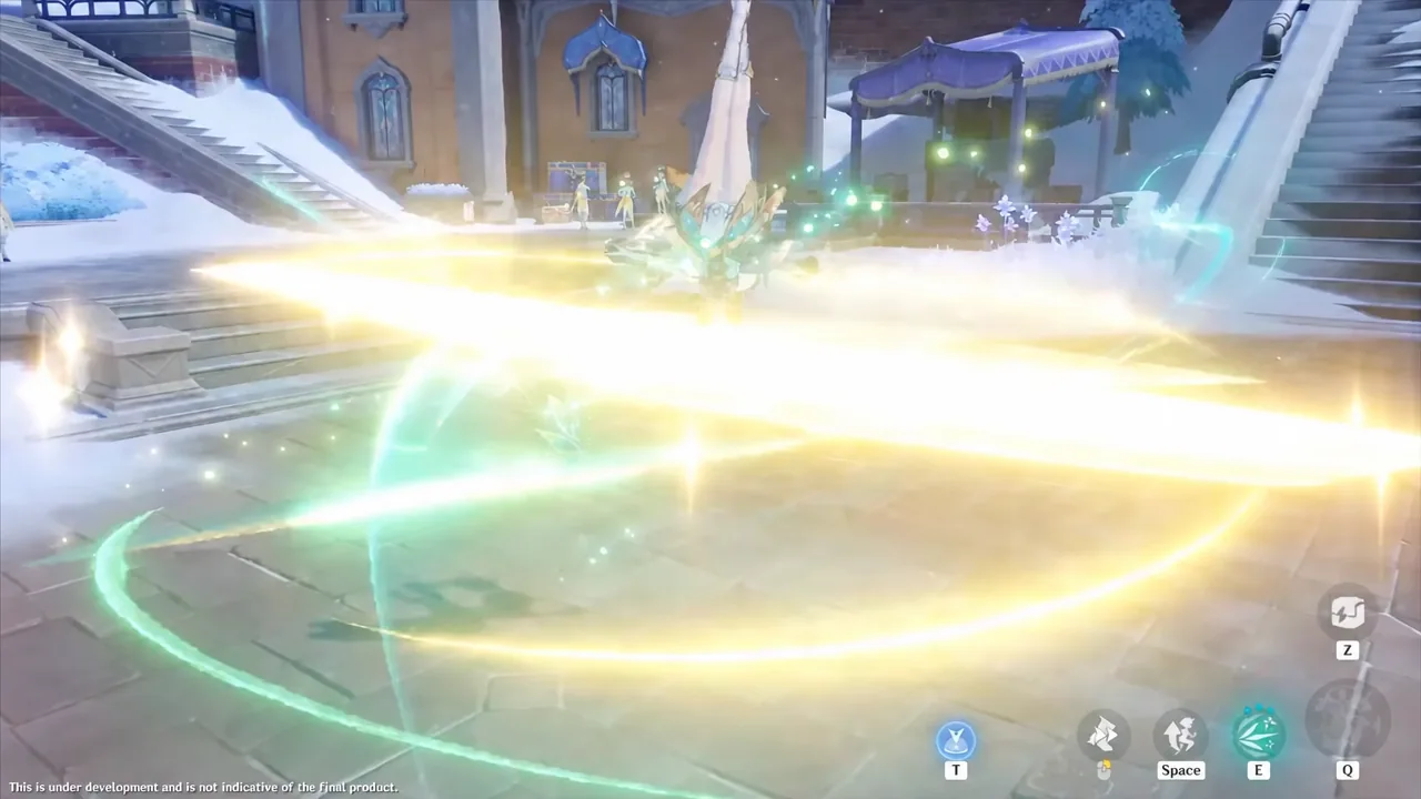 Vesna casting a wide circular Anemo attack with her Elemental Skill button highlighted on the HUD