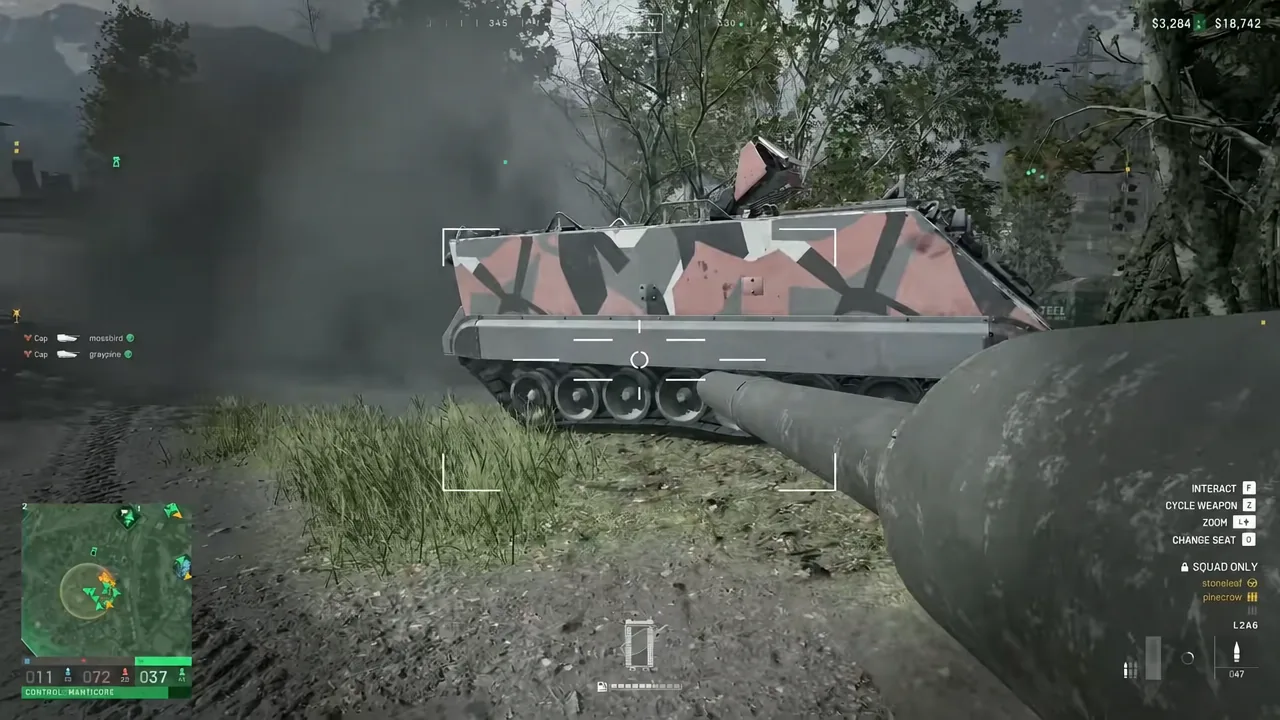 An armored vehicle centered on screen in WARDOGS with the INTERACT [F] prompt visible
