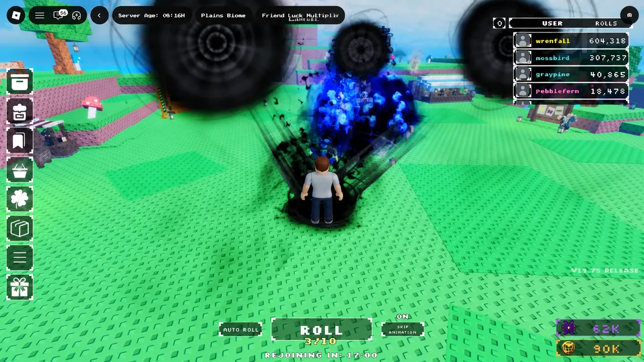 The ROLL button highlighted in Anime Girl RNG while a roll animation plays out on screen.