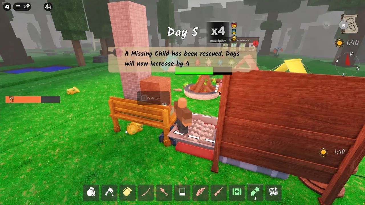 Crafting bench menu open at camp during a tier upgrade