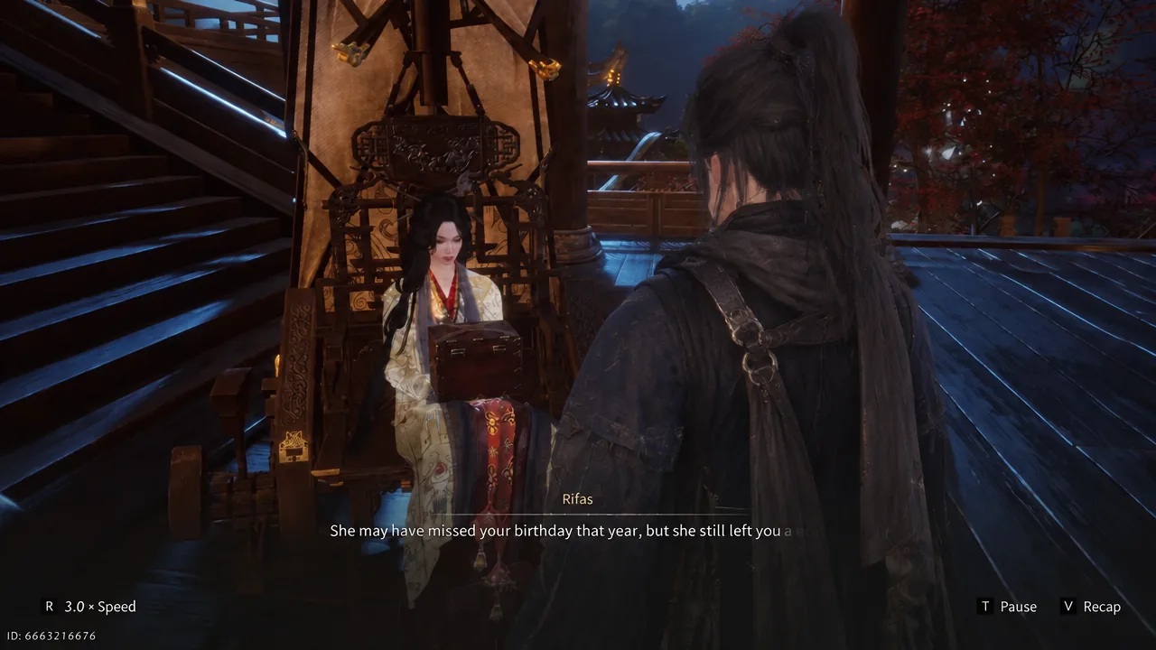 Night-time dialogue scene with Swallow after handing over the Unsent Gift