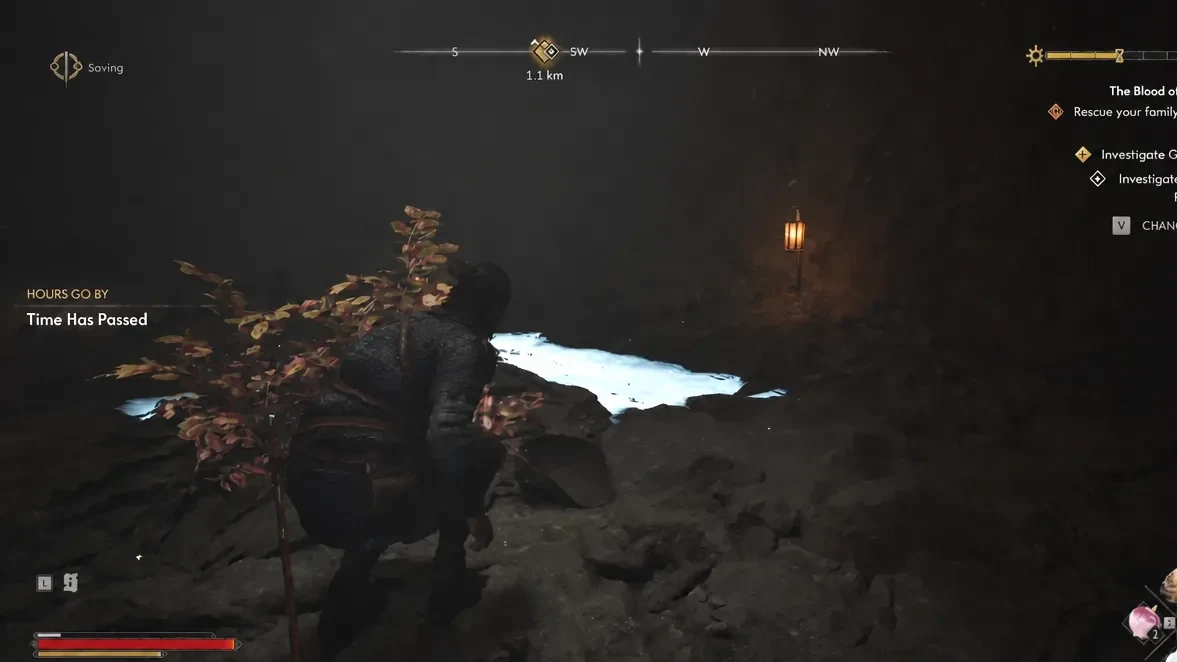 Time Has Passed notification appearing on screen as Coen moves through the quest