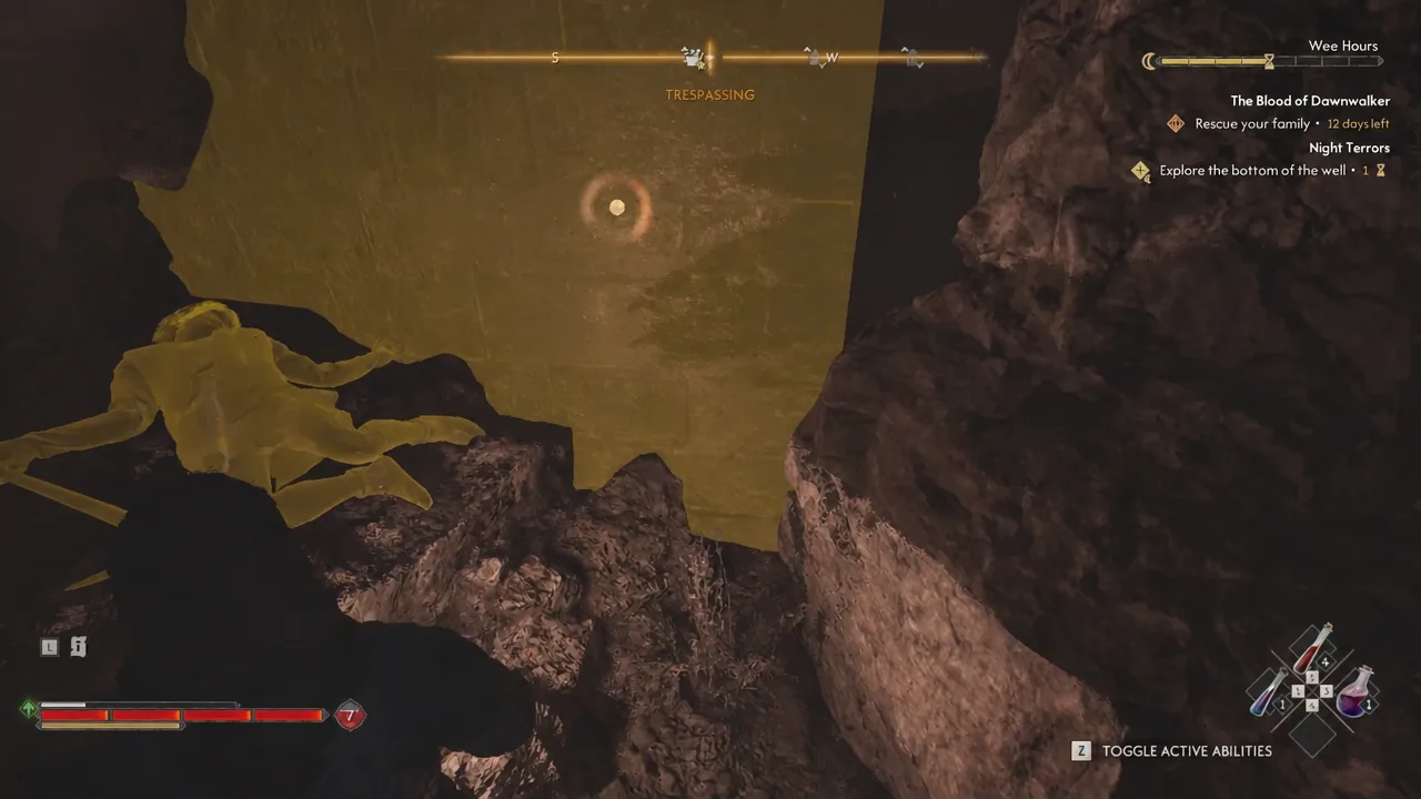 Night Terrors quest tracker showing the objective to explore the bottom of the well
