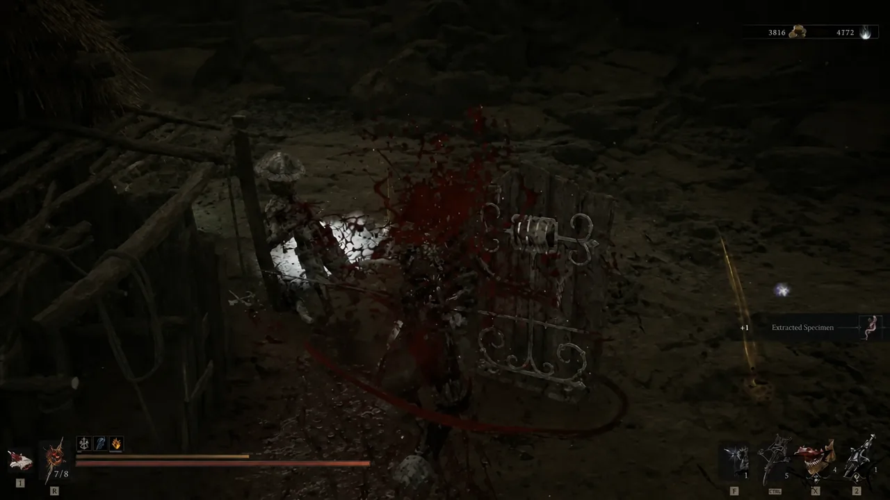 Extracted Specimen pickup notification appearing after killing a villager in the Kingdom of Fools