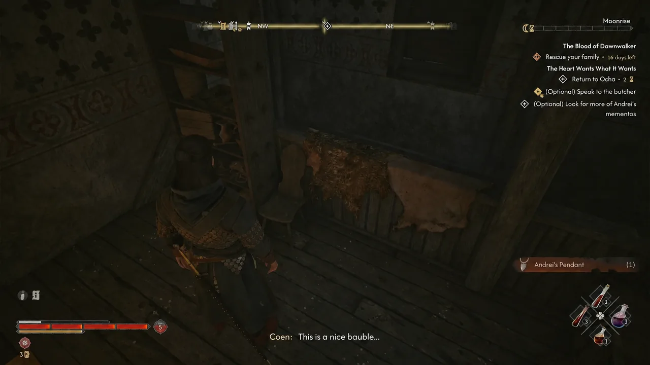 Pickup notification reading Andrei's Pendant appearing on screen
