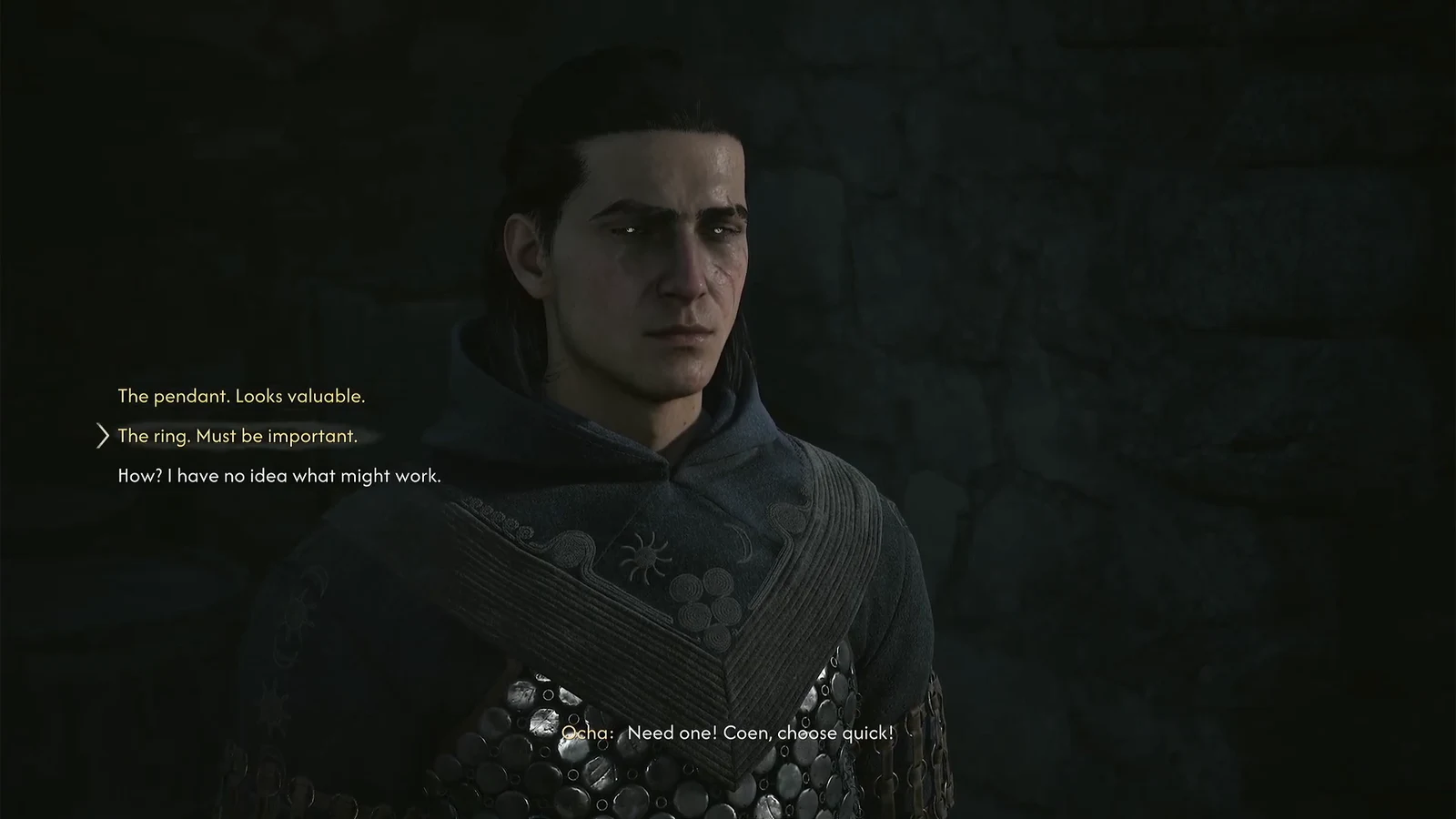 Dialogue wheel with the option The ring. Must be important. highlighted