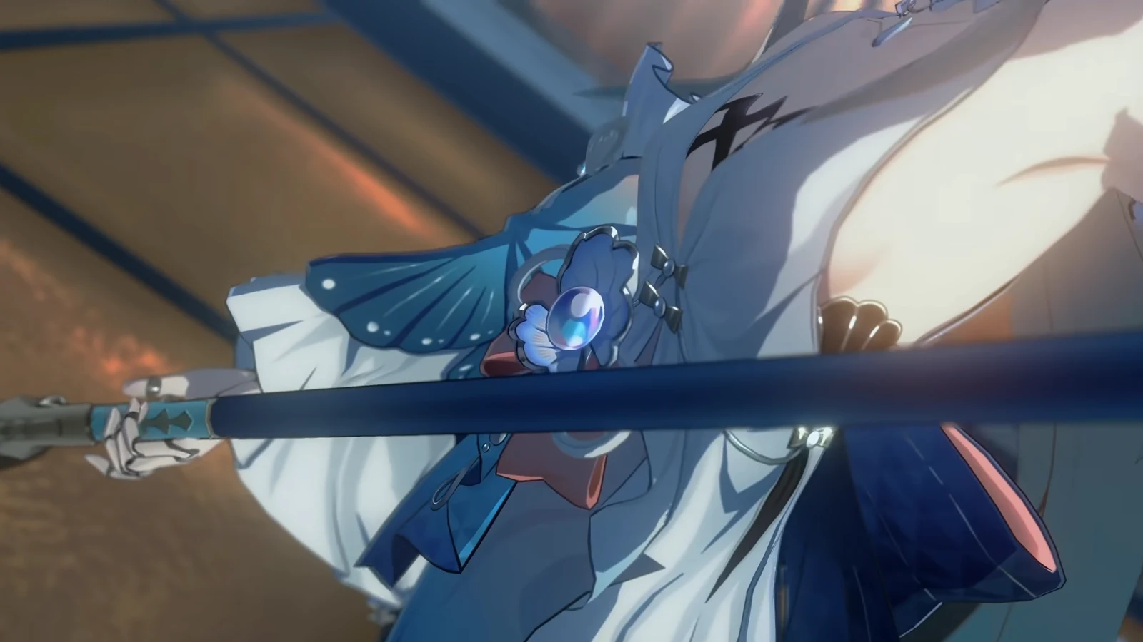 Glowing-eyed character raising a staff as dark armored entities emerge from rifts