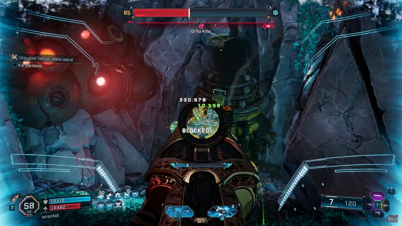 Kill the boss objective displayed during the Akela Island Occupied Sector fight