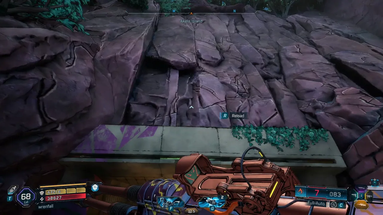 Reload prompt on screen while approaching the Akela Island cave entrance
