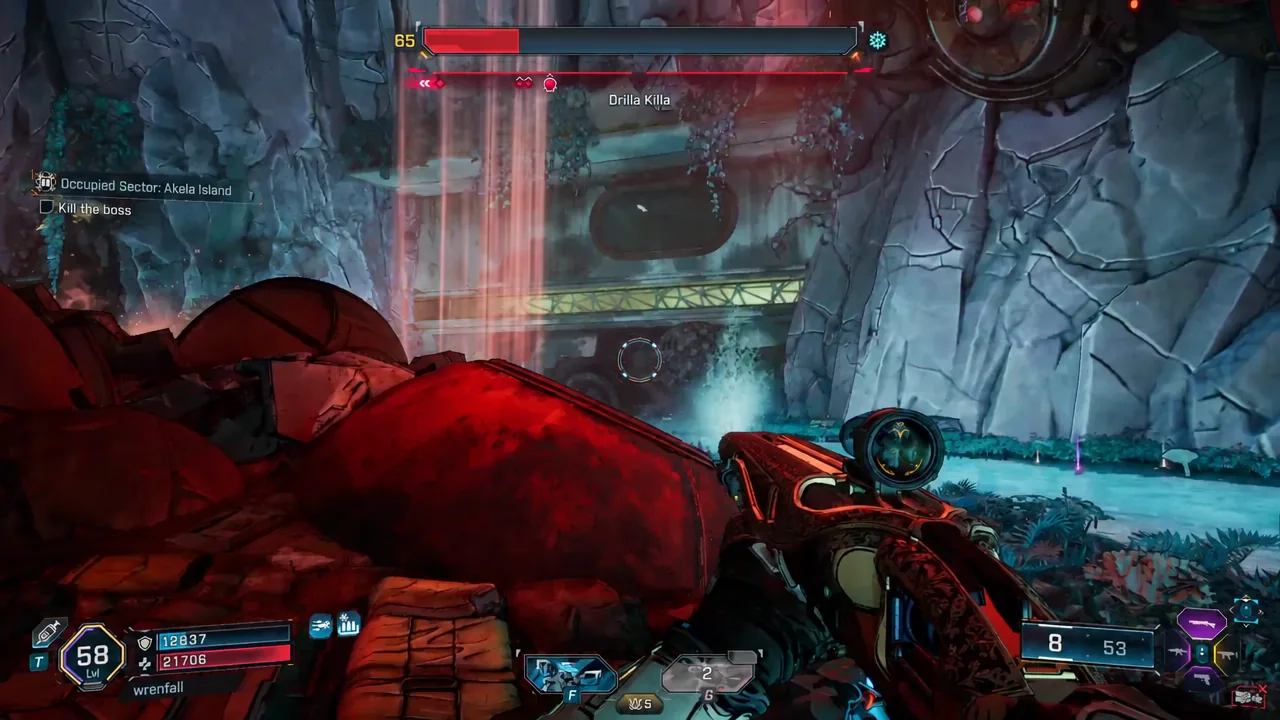Drilla Killa boss health bar shown at the top of the screen mid-fight
