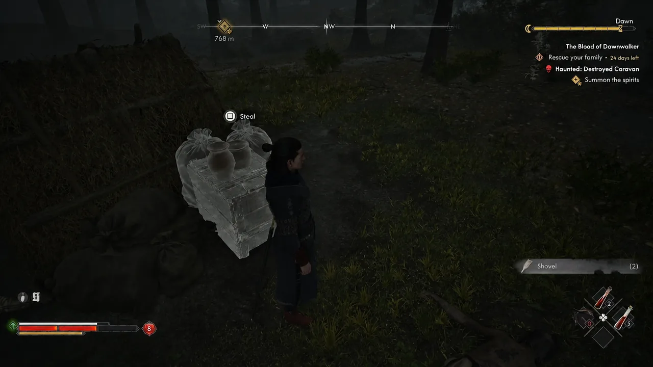 Highlighted chest in a camp showing the Steal interaction prompt