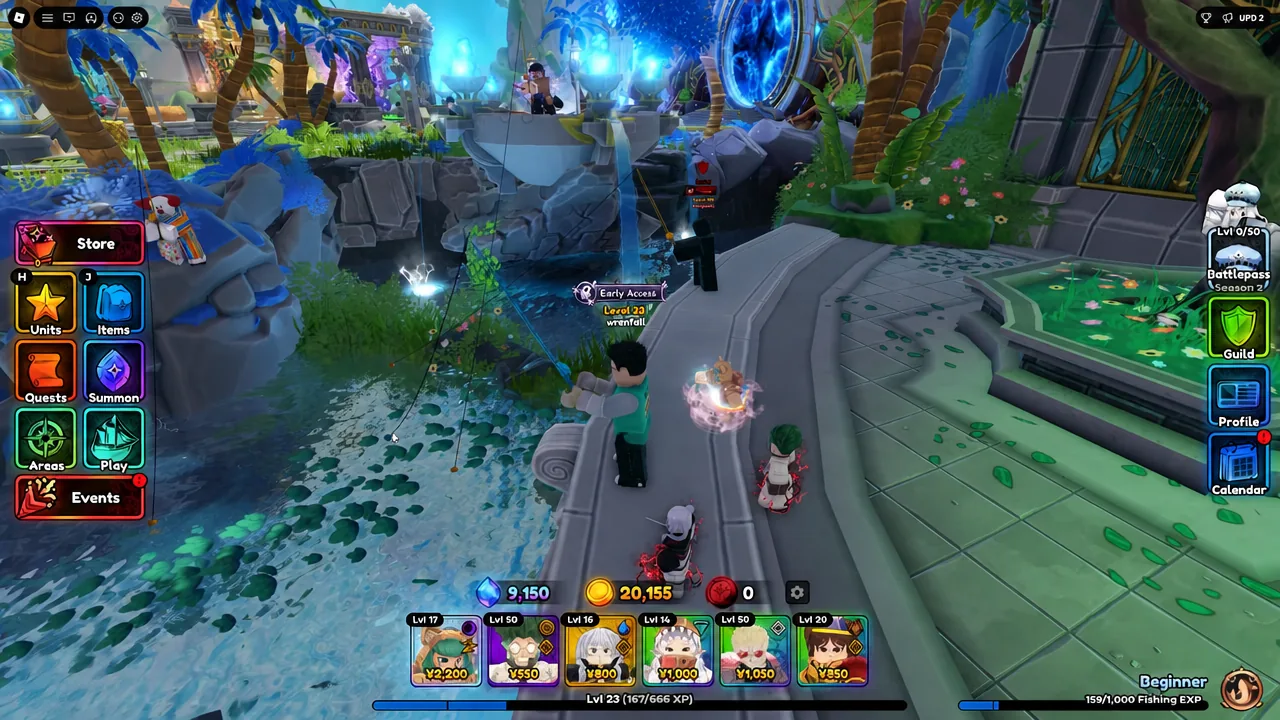 Fishing on an Anime Expeditions story map at the water past the end of the path