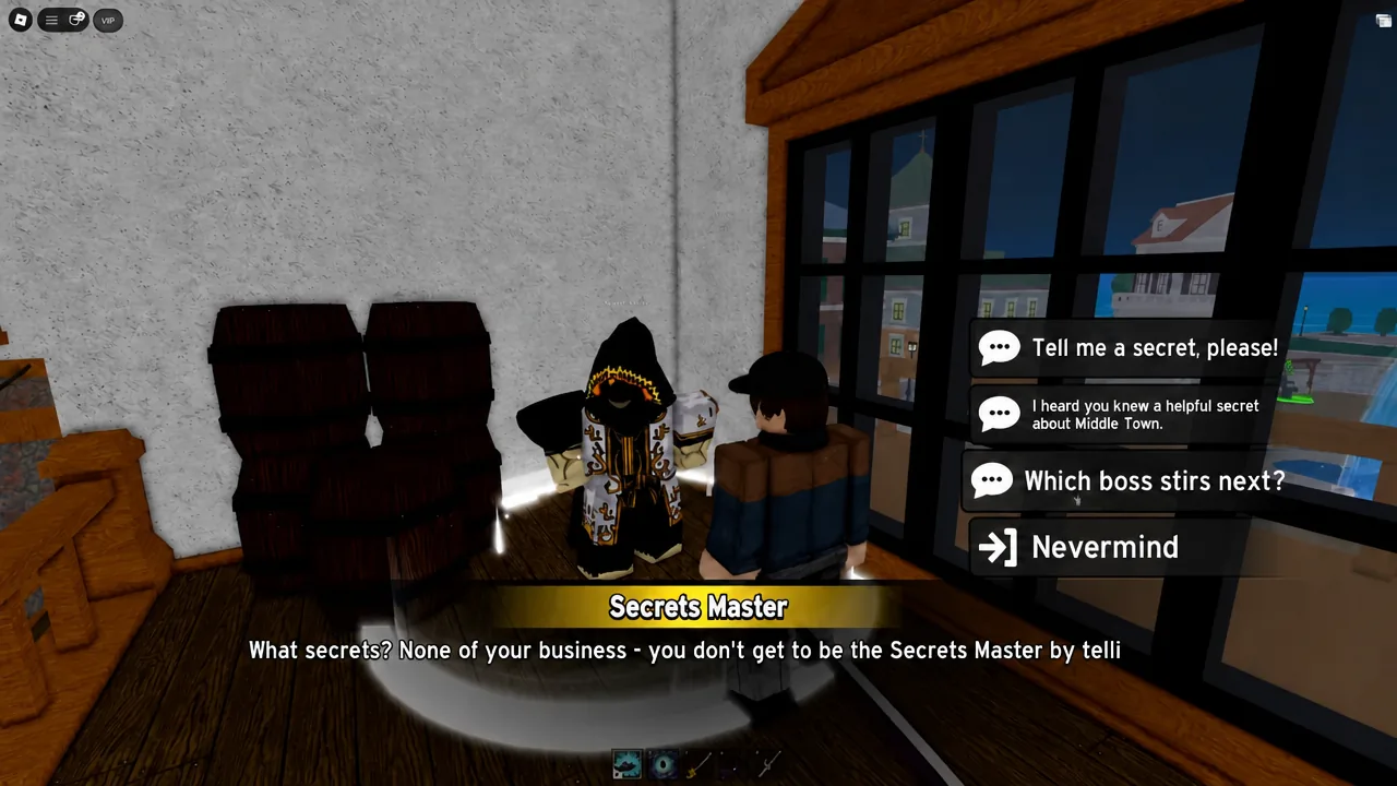 Secrets Master dialogue box with the Which boss stirs next option highlighted
