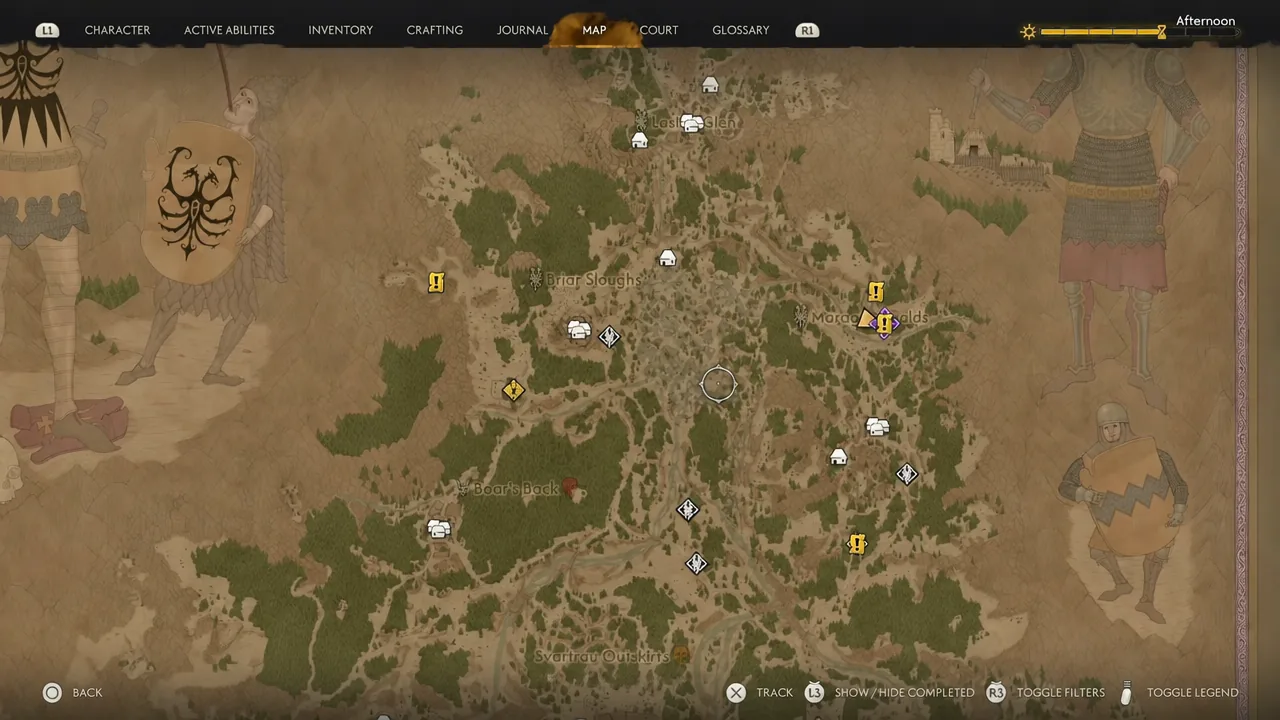 World map open on the map tab while selecting a dungeon outpost destination