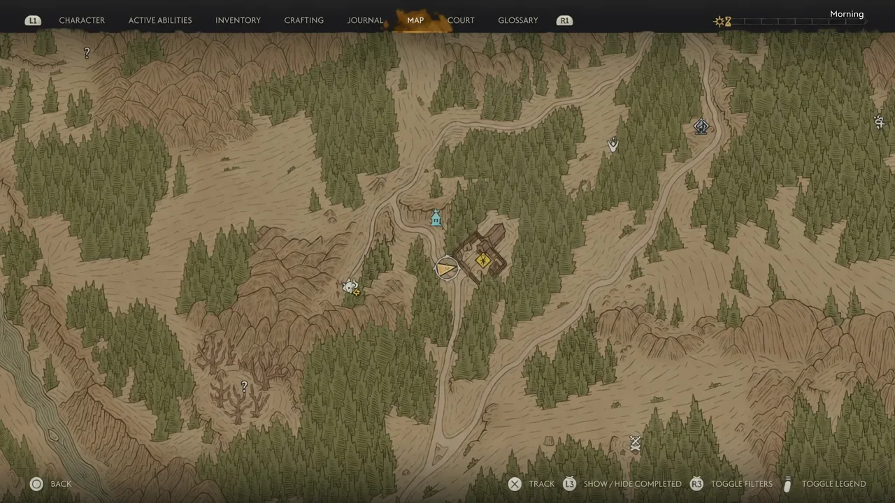 The map tab open with the cursor hovering over a marked cellar location