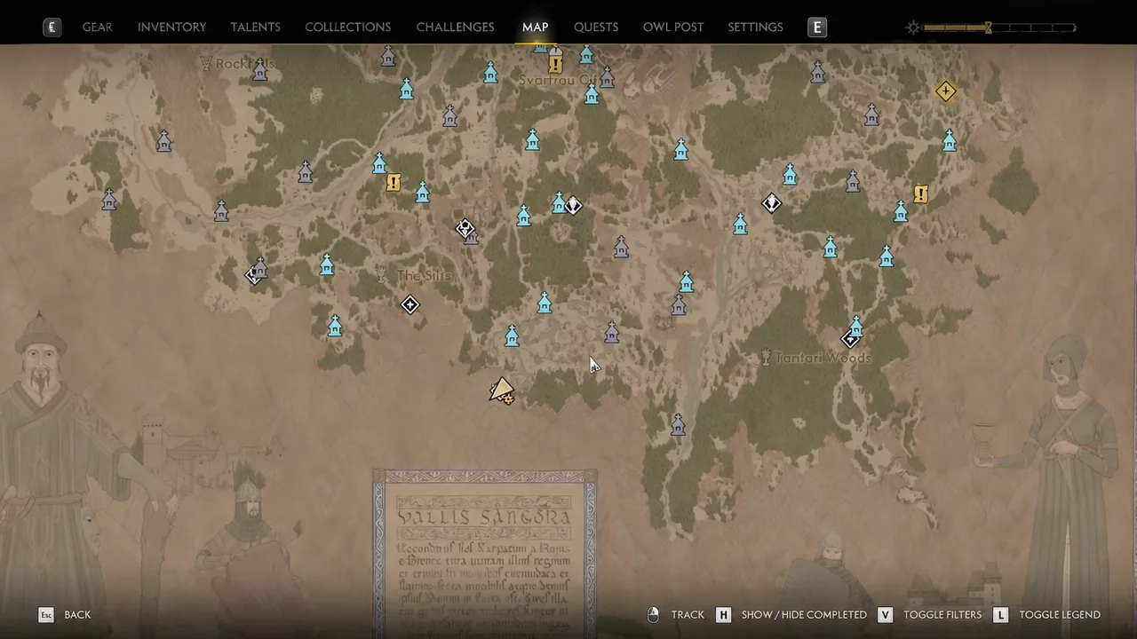 World map showing the Southern Swamps ruins marker and surrounding location icons