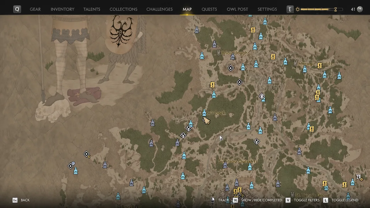 Vale Sangora world map showing the ruins marker east of Parlita