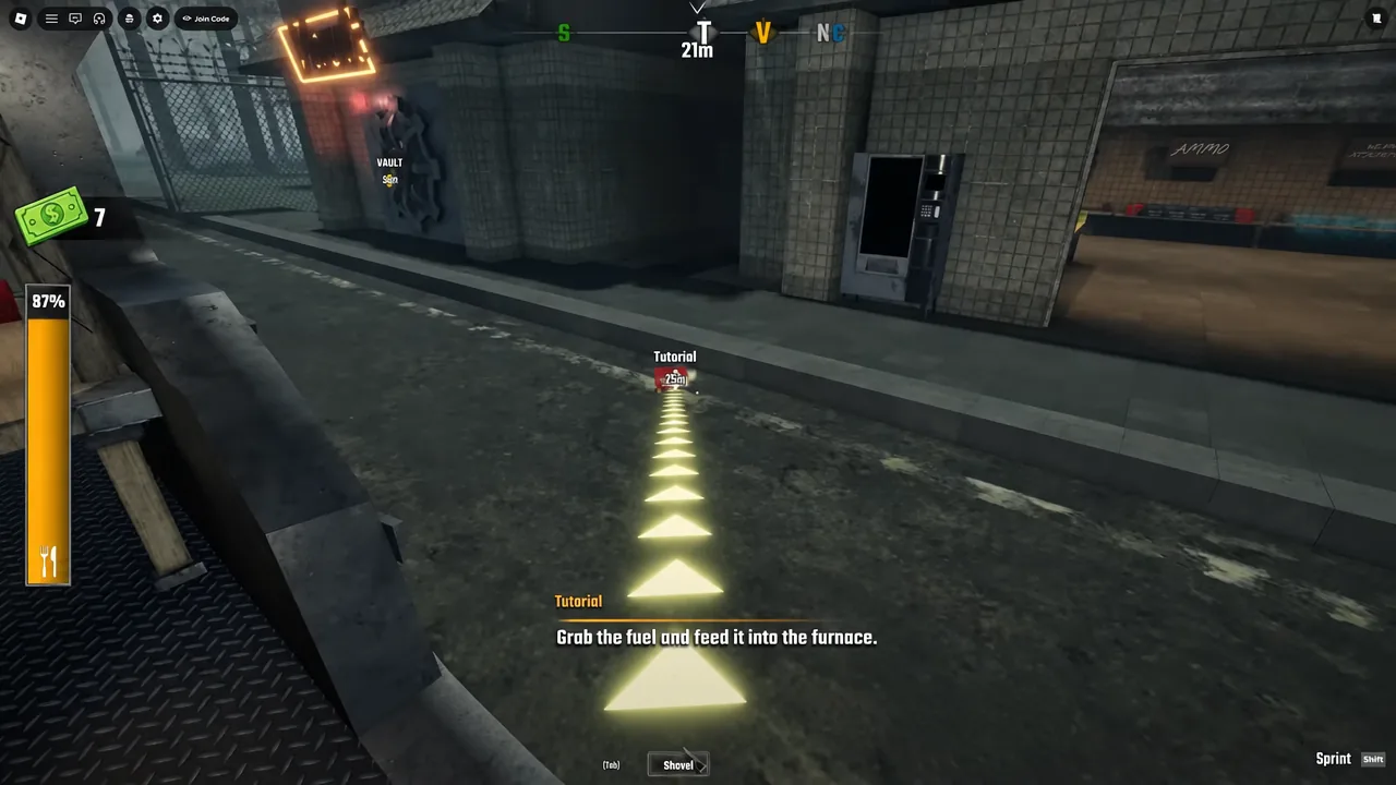 Glowing path leading to the fuel item that must be placed into the bus furnace
