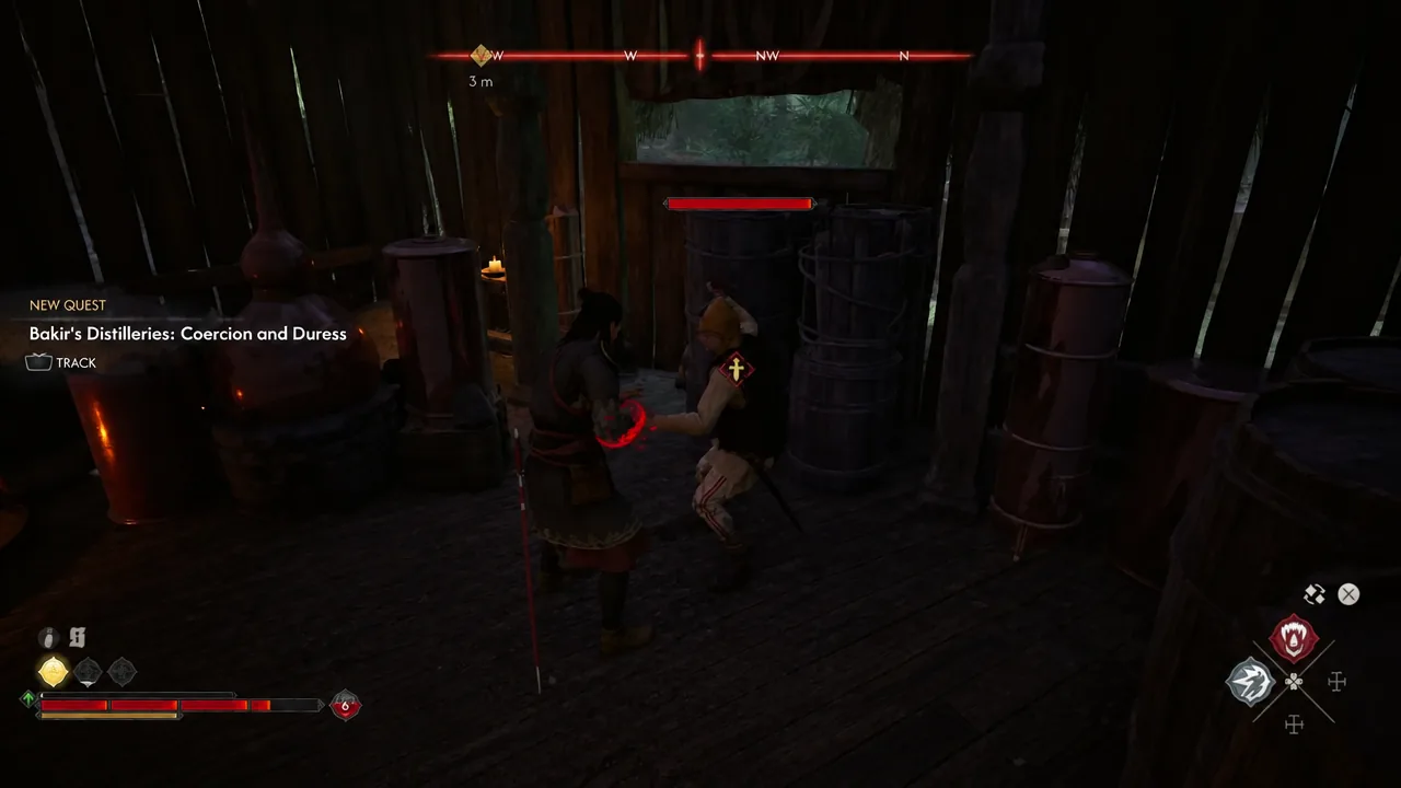 Attacking a marked guard with the Coercion and Duress quest tracked on screen