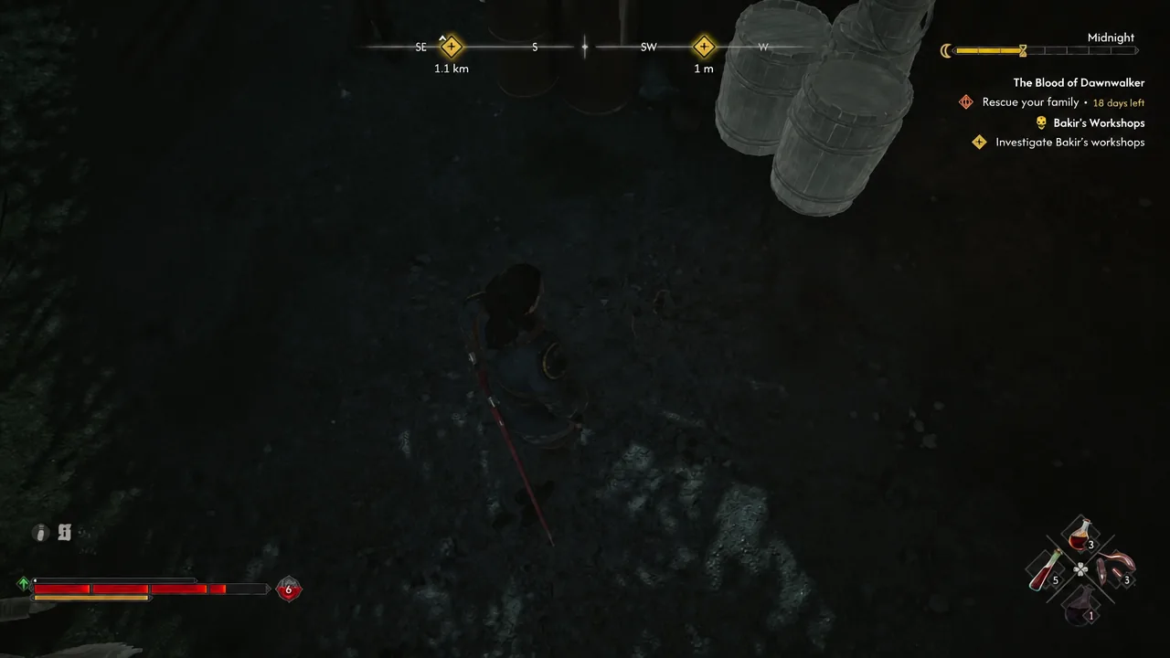 Closing on the distillery objective marker with the quest tracked on the HUD