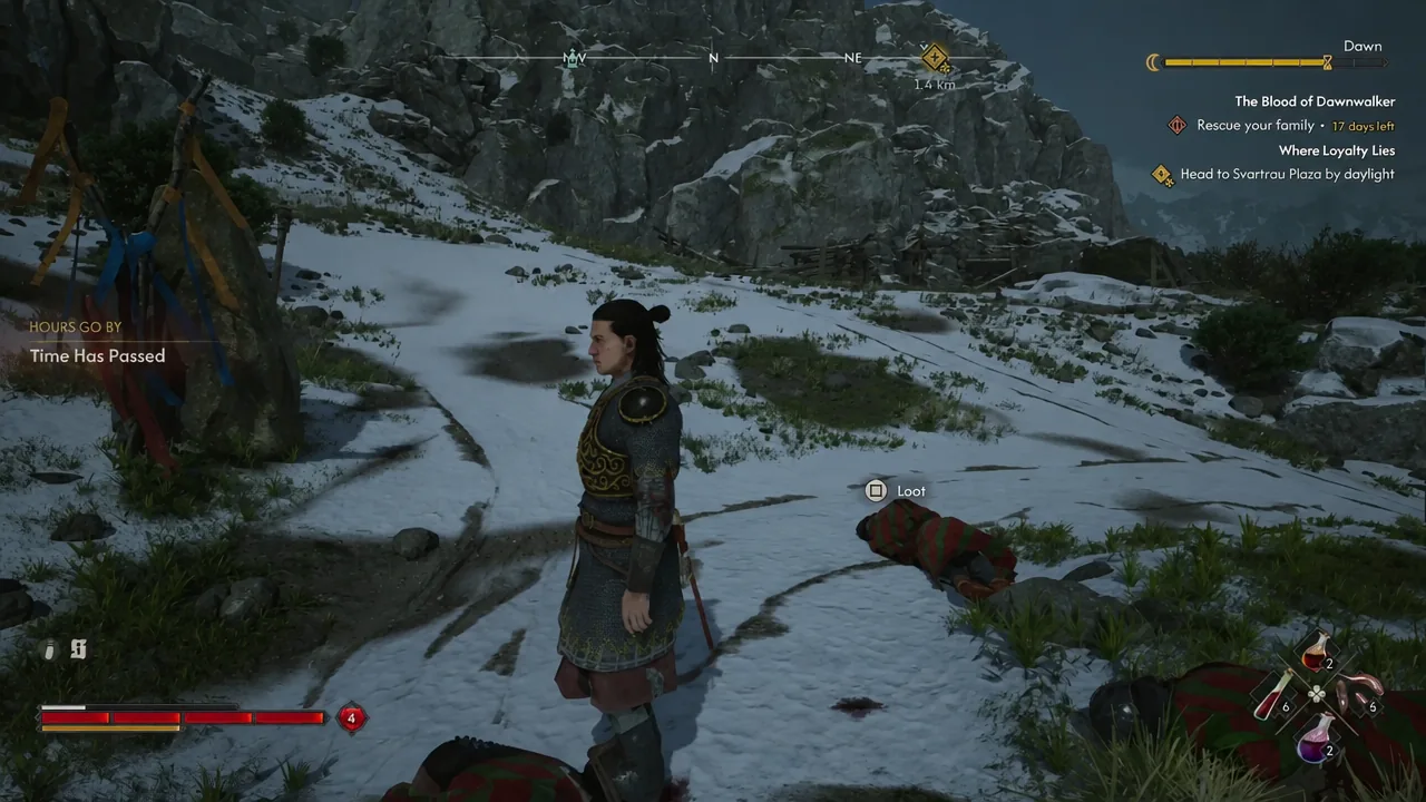 Loot prompt highlighted over a defeated transport guard on the ground