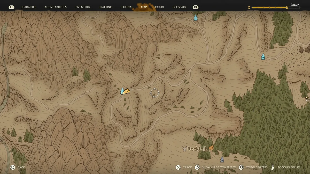 Map screen with the MAP tab open and the cursor over the terrain where the transport can be tracked