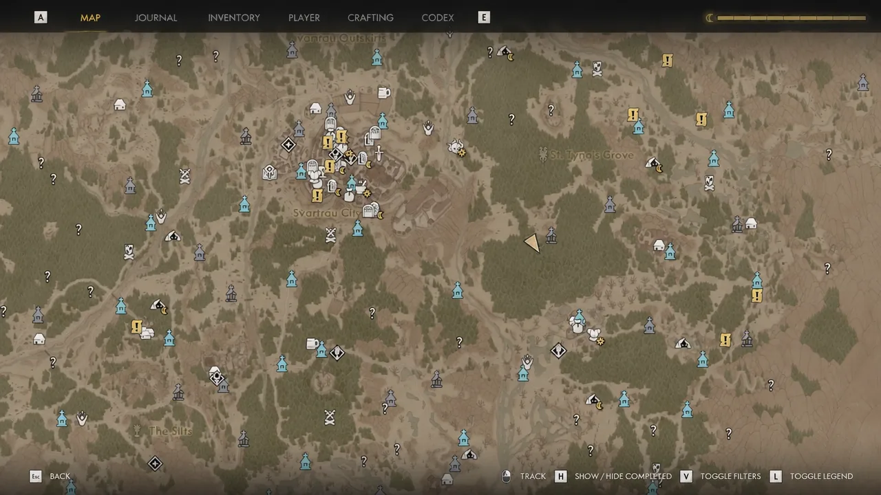 Map screen used to plan a route between nearby bandit camp markers