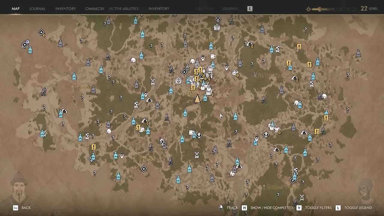 Map screen showing bandit camp markers grouped close together for a single clearing run