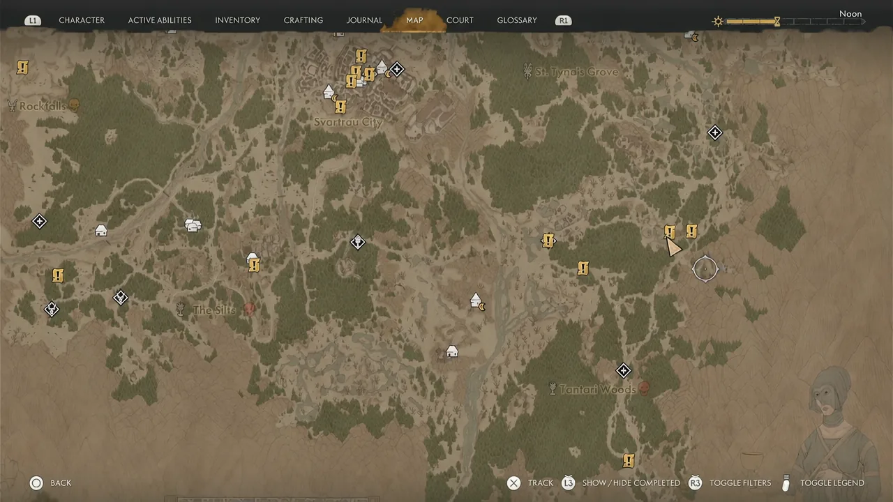 Map screen with markers shown while pinpointing a woodland dig site