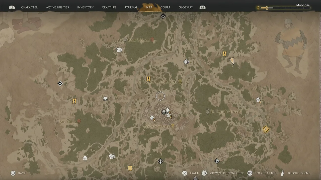 World map open on the MAP tab, used to match a treasure map sketch to a real location