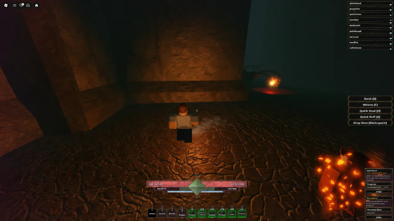 Player moving through a dim maze corridor in The Veil during a run
