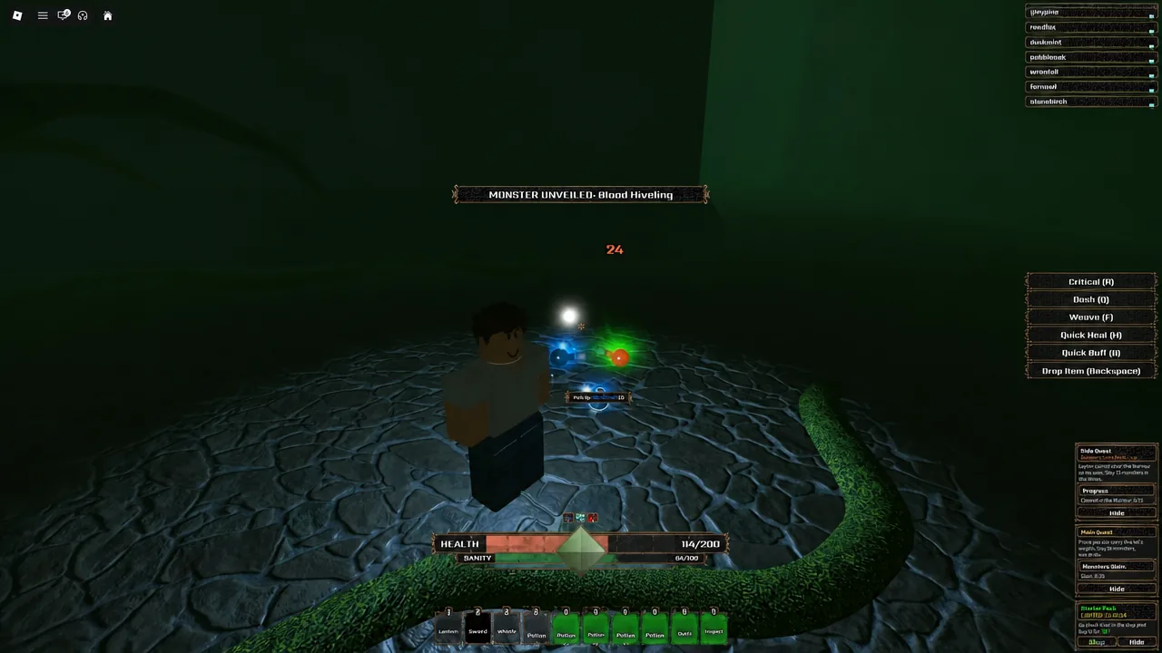 Damage number 24 popping off a Blood Hiveling during a fight in The Veil