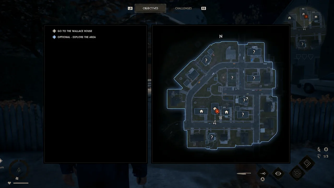 Objectives screen showing the Go to the Wallace House task with map