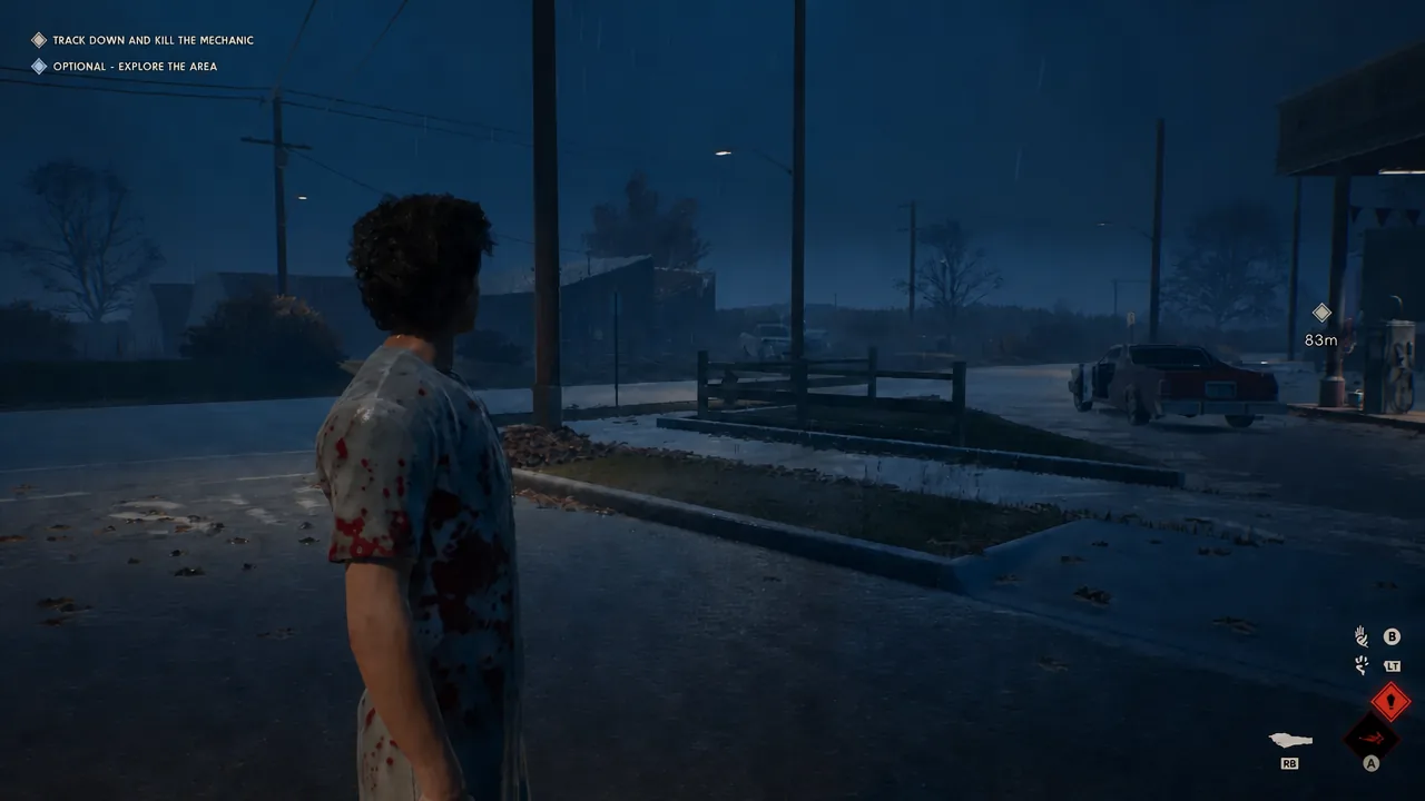 Objective to track down and kill the mechanic with an 83-meter marker on screen
