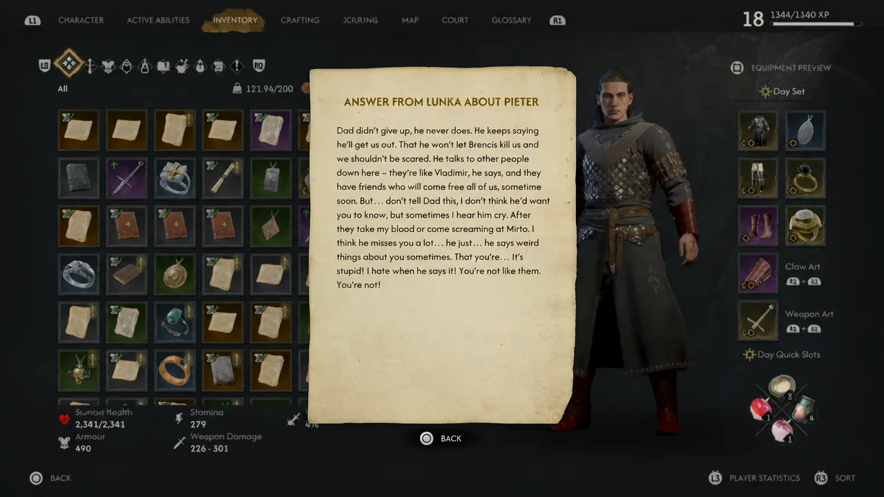 Inventory note titled Answer from Lunka about Pieter opened for reading