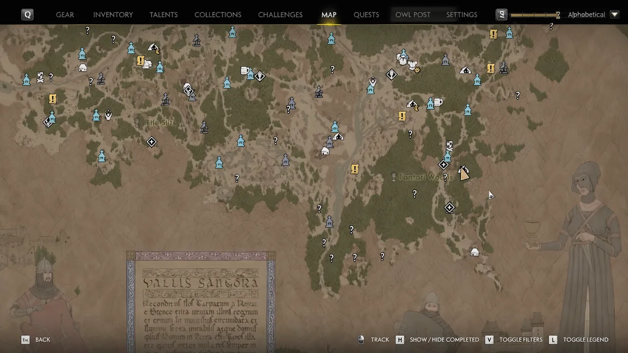 Full map display showing the region and its network of travel points and markers