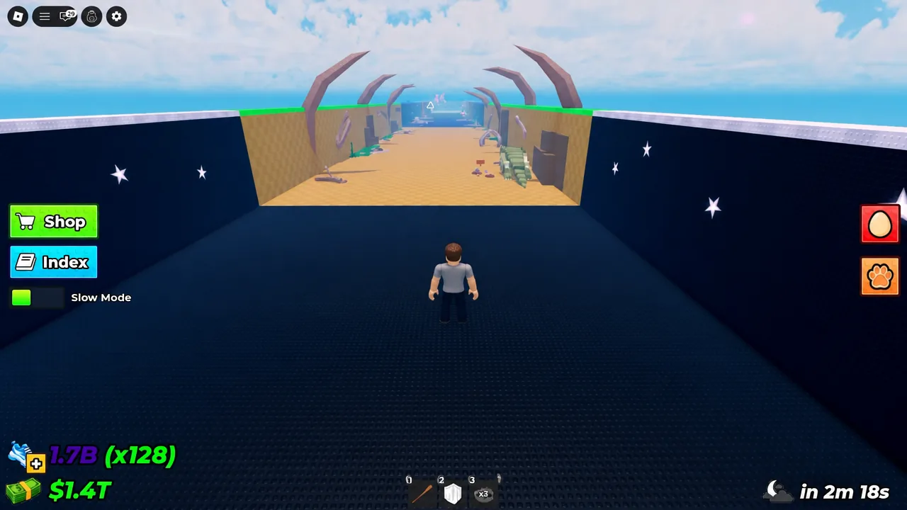 Avatar lining up a run through the course with the on-screen Shop and Index controls