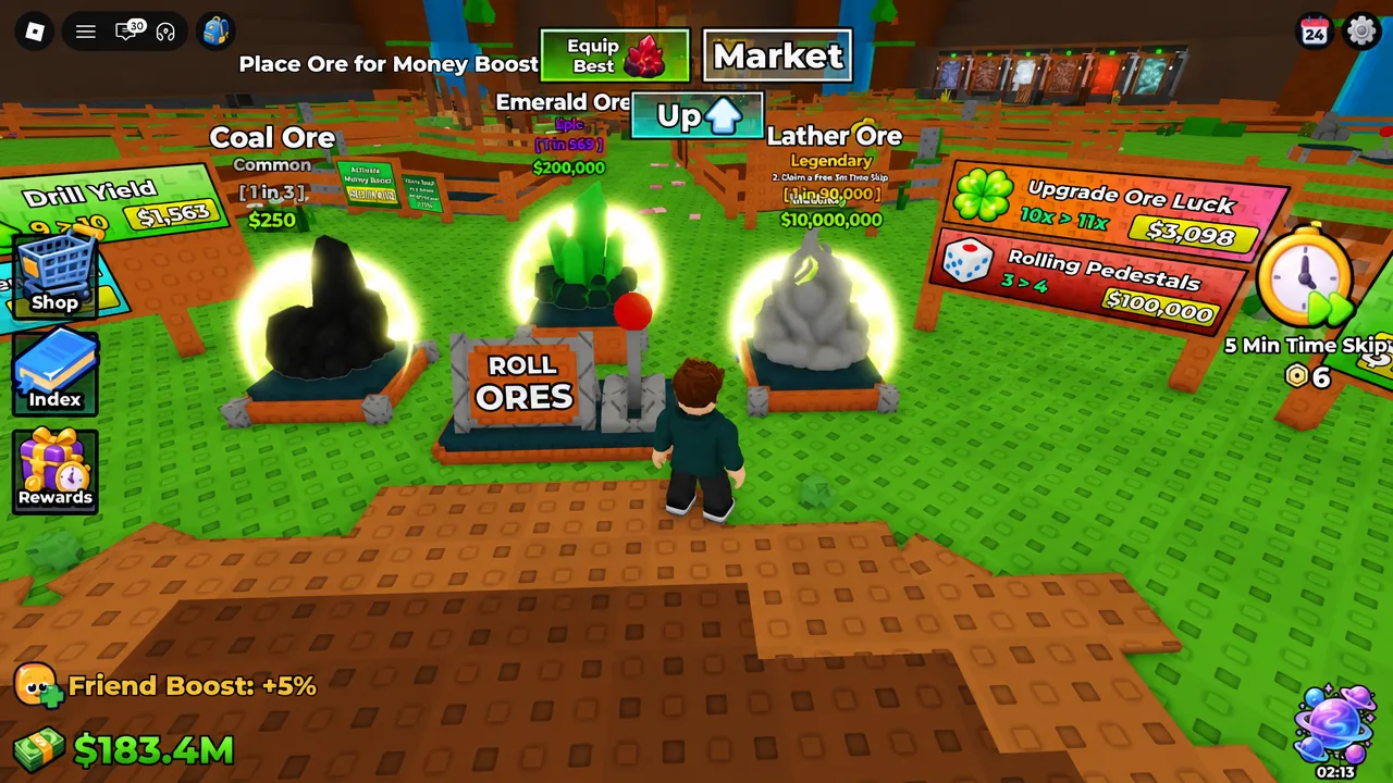 Place Ore for Money Boost screen with the Equip Best button highlighted